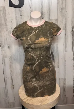 J For Justify Camo Ringer Mini Dress Womens Size Small S Pink Trim Camouflage thumbnail 1