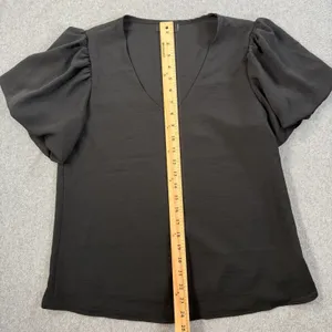 VICI Black Puff Sleeve V-Neck Blouse Women's Small Short Sleeve Made in USA thumbnail 5