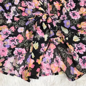 FREE‎ PEOPLE Maybel Sheer Floral Tie Front Peplum Top Crop Black Pink Small New thumbnail 11