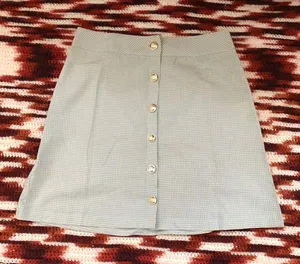 Y2K Coquette Mint Pastel Green white checkered plaid gingham houndstooth high-waisted mini skirt gold buttons #cottagecore #preppy #academia office siren core Measurement in pics thumbnail 1