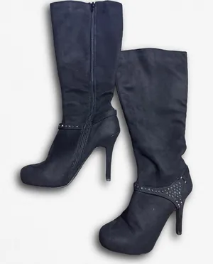 Madeline girl Women Black Faux Suede Studded Stiletto Knee High Boots Size 7.5 M thumbnail 1