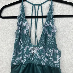 Auden Plunge Babydoll Nightie Satin Lace Strappy Back Nightie Women’s L Teal thumbnail 2