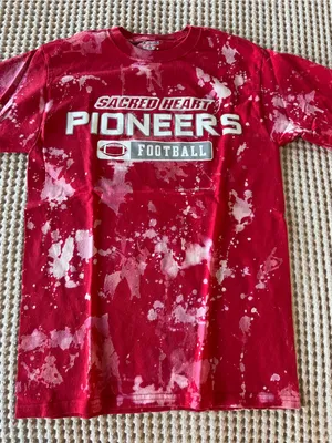 Champion Red Sacred Heart Pioneers Football Bleach-Splatter Tee thumbnail 1