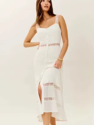 Reformation Wynton White Lace-Trim Button-Front Maxi Dress thumbnail 2