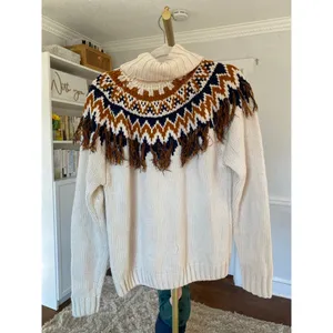 Forever 21 Fair Isle Turtleneck Fringe Knit‎ Sweater Americana Quiet Luxury Cozy thumbnail 3