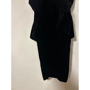 Vintage Night Way Black Velvet Peplum Dress Rhinestone Bow Halter 80s Glam 12 thumbnail 13