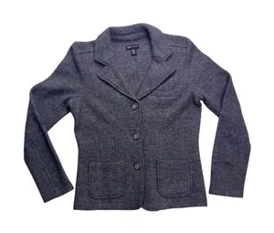 Jones New York‎ Blazer Women Medium Gray 100% Wool Knit Button Front Jacket thumbnail 1