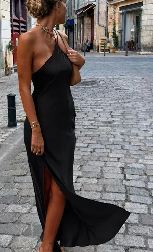 Anthropologie Blank London Black One Shoulder Asymmetrical Dress thumbnail 1