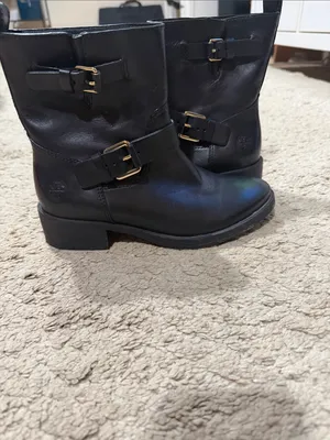 Tory Burch Black Bennie Buckle Moto Boots with Gold Hardware size 5 EUC thumbnail 3