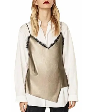 Zara Faux Leather Lace Trim Knit Back Cami thumbnail 2