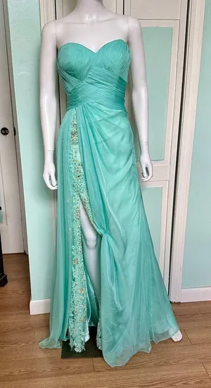 Size 8 19630 Light Mint Pastel Dress Gown Slit Prom Pageant thumbnail 2