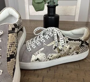 Steve Madden Women's Snake Print Sneakers - Gray and Cream thumbnail 2