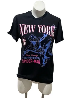 Marvel Spider-Man T-Shirt Mens Size M Black Neon Graphic New York Tee thumbnail 1