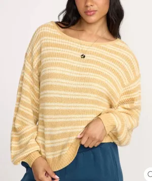 NWT Billabong Light Wave Striped Knit Sweater Gold Beach Boho Coastal Cowgirl S thumbnail 1
