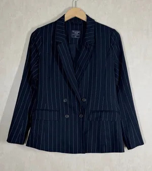 Abercrombie & Fitch Women’s Navy Pinestripe Double Breasted Blazer Classic XS thumbnail 1
