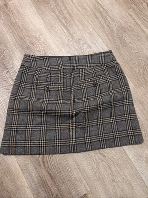 Gap Mini Skirt 2 Schoolgirl Fall Plaid Black Gray Tan Wool Clueless Y2K Buttons thumbnail 5
