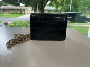 DKNY Mini Crossbody Bag | Black Croc Faux Leather w/ Gold Lock & Chain thumbnail 3