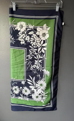 Floral Patterned llScarf in Navy and Green Blue thumbnail 1
