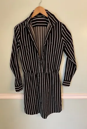 RALPH LAUREN 2 black white stripe shirt dress Long‎ Sleeve Tunic thumbnail 1