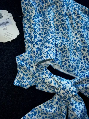 Altar'd State Blue Wrap Floral Top thumbnail 3
