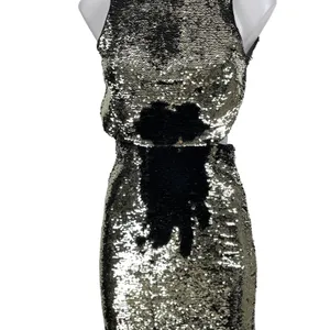 H&M Women's Black Silver Sleeveless Metallic Sequin Cutout Bodycon Midi Dress 4 thumbnail 4
