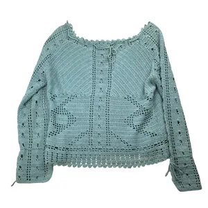 y2k blue boho crochet knit off shoulder sweater top by route 66 thumbnail 7