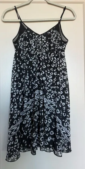 Express Black and White Leopard Print Spaghetti Strap Dress, Size XS thumbnail 1