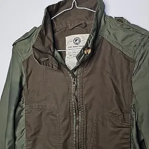 Lucky Brand military style army green zip up warm utility jacket sz Medium thumbnail 2