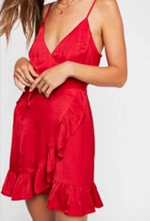 Intimately free people Red Ruffle Wrap Mini slip Dress large thumbnail 1