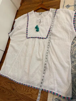J.Crew Factory White Tassel Beach Tunic with Pink, Green and Blue Trim 2X thumbnail 11