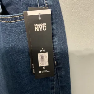 NWT Madden NYC Wide Leg Jeans S 4-6 Blue Denim High Rise Elastic Waist Pants‎ thumbnail 4