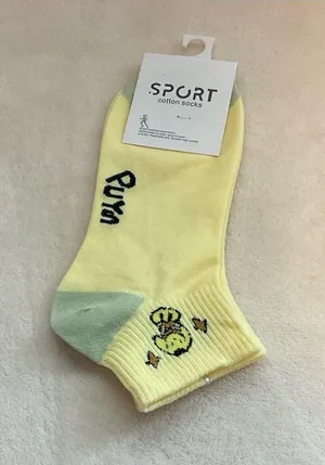 Sporto Yellow Crew Socks with Green Heel and Chick Embroidery thumbnail 1