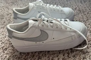 Nike White and Silver Low-Top Sneakers thumbnail 1