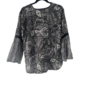 Lauren Ralph Lauren Size XL Black White Paisley Silk‎ Blend Blouse thumbnail 6