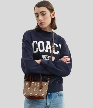 Coach X Peanuts City Mini Tote Bag In Signature Canvas With Snoopy Print CBS83 thumbnail 7