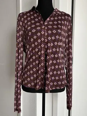 Lavender Moon Shirt Womens XL Sheer Mesh Floral Print Long Sleeve Retro Preppy thumbnail 1