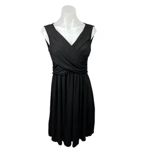 Anthropologie Girls From Savoy Black Faux Wrap Sleeveless Fit Flare Dress Sz XS thumbnail 2