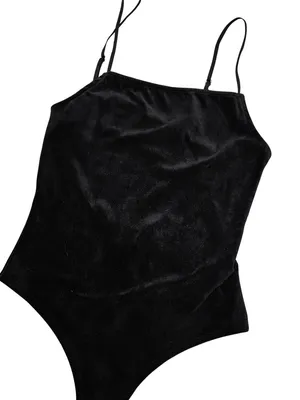 Velvet Black Bodysuit With Adjustable Spaghetti Straps By Forever 21 Size M thumbnail 4
