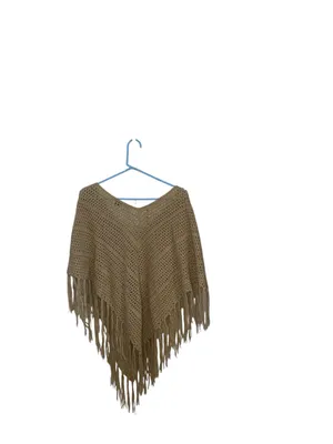 Vintage The Original Arizona Jean Co. Boho Crochet Knit Fringe Poncho Tan Fall thumbnail 6