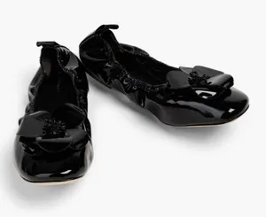Tory Burch Floral Applique Patent Leather Ballet Flats Size 8 Black thumbnail 1