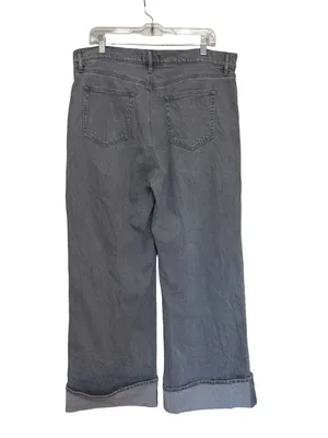 LOFT Cuffed High Rise Wide Leg Jeans in Light Gray - Size 32/14 thumbnail 4