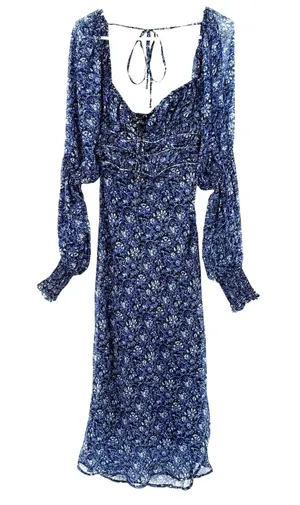 Free People Size XS Aglow Long Sleeve‎ Midi Dress Blue Bohemian Back Cutout thumbnail 1