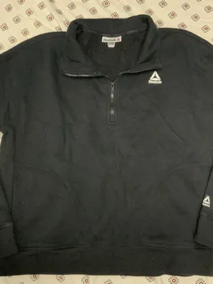 Reebok Black Pullover Sweater Quarter Zip Up Collard, Long Sleeve Top Medium thumbnail 1