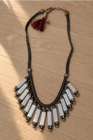 Boho Marble Look Dangle Statement Necklace Suede Tie Bib Festival Jewelry thumbnail 1