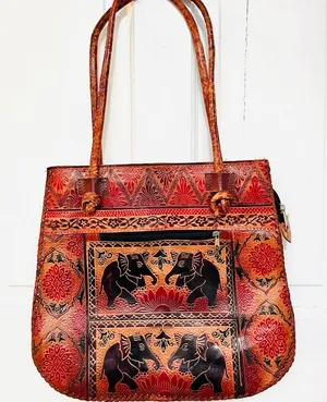 PURE Shantiniketan Leather Large Tote‎ Bag Medium Elephant Handmade Indian Purse thumbnail 1