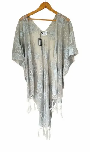 CrossTree Lane Sheer Embroidered Mesh Lace Kimono Boho Fairy Fringe Gray‎ OS thumbnail 1