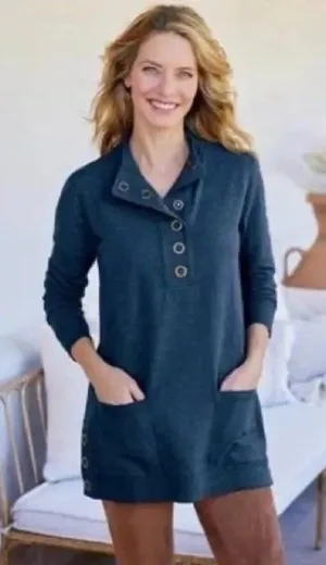 Soft Surroundings Lakshmi Tunic Pullover Navy Size Medium Athleisure Sweatshirt thumbnail 1