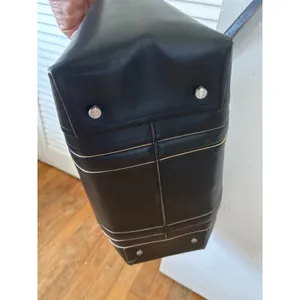 Ellen Tracy Black Leather Tote Bag Satchel Contrast Piping Silver Hardware thumbnail 3