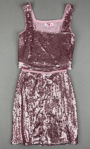 BuddyLove Sugar Pink Sequin 2 Piece Crop Top Mini Skirt Set XS NWT thumbnail 1