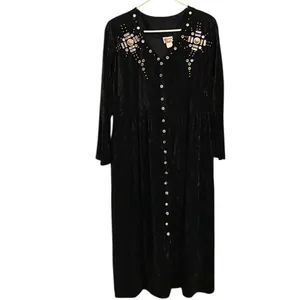 Vintage 90s black Gold embellished crushed velvet maxi whimsigoth emo glam thumbnail 5